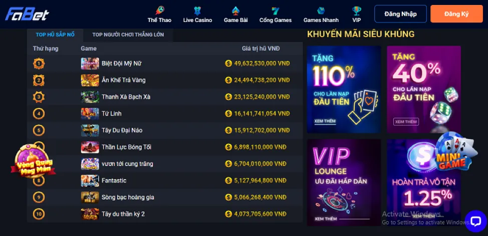Khuyến mãi dành riêng cho từng sảnh game tại rg8369 casino